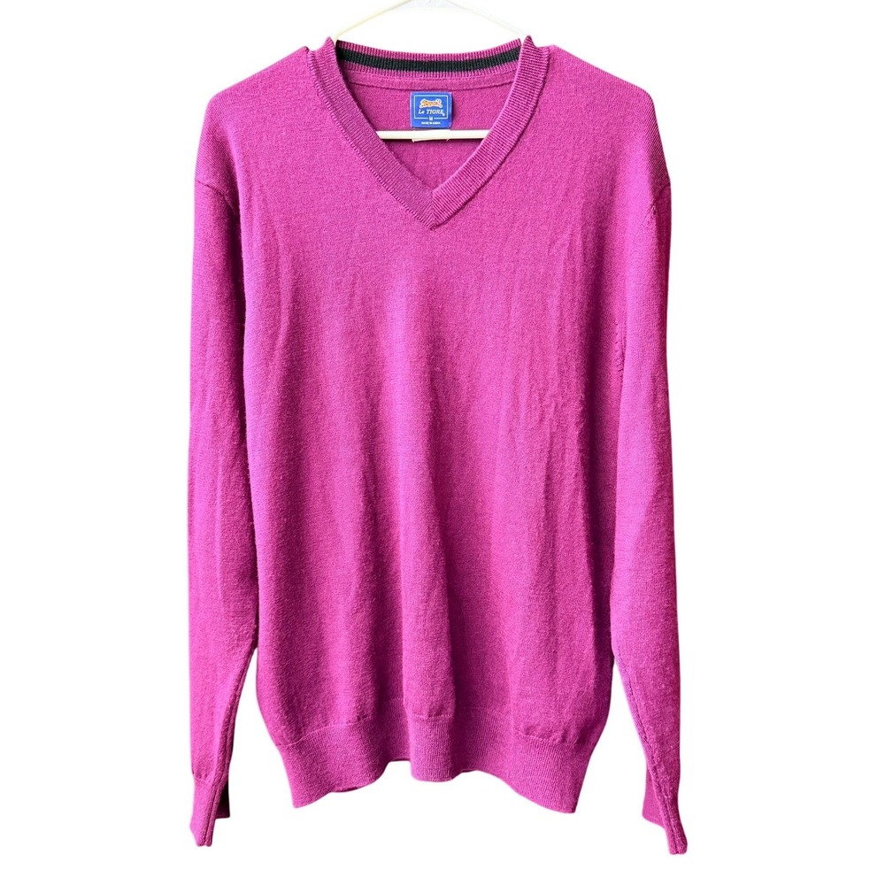 Le Tigre Wool V-Neck Sweater Mens Medium Purple Washable Wool Knit Pullover
